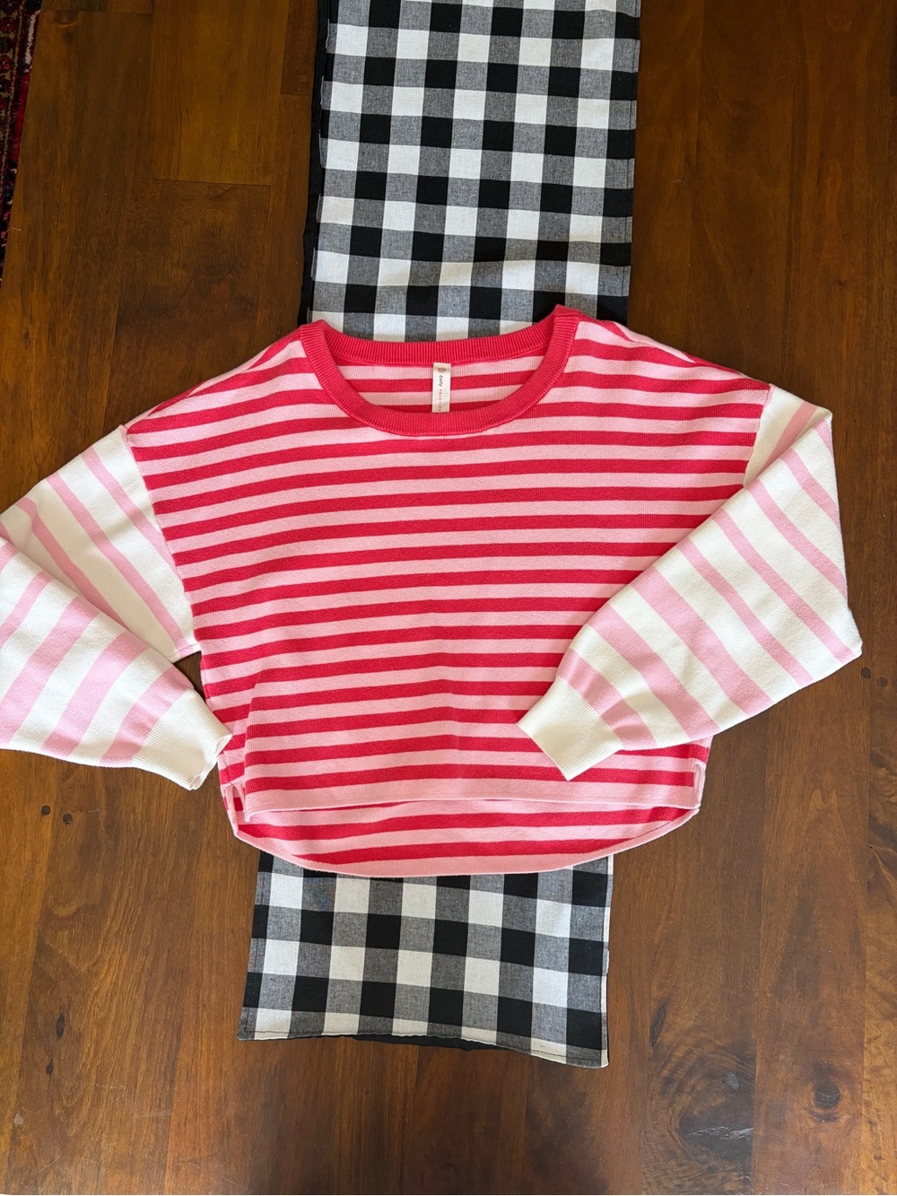Anthropologie Daily Practice -Striped Pink & Red Crop Sweater